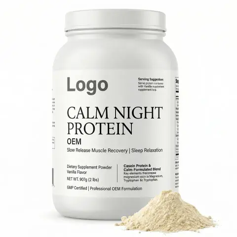 GMP OEM Calm Night Protein Private Label Slow Release Muscle Recovery Sleep Relaxation Vanilla Flavor Non-GMO Powder