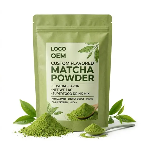 GMP Vegan OEM Custom Flavored Matcha Powder Antioxidant Energy Focus Superfood Drink Factory Wholesale Premium Green Tea Powder