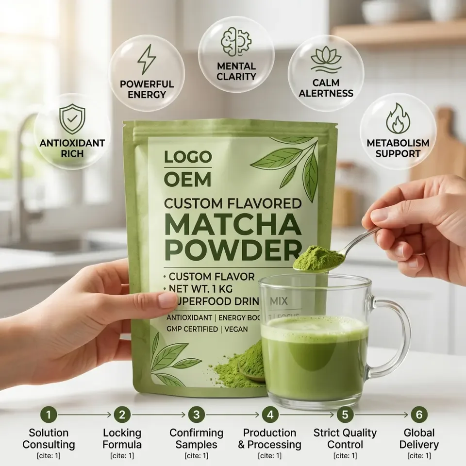 GMP Vegan OEM Custom Flavored Matcha Powder Antioxidant Energy Focus Superfood Drink Factory Wholesale Premium Green Tea Powder - 产品图片 2