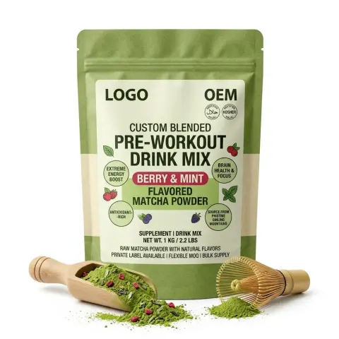 Halal Kosher Organic OEM Custom Blend Flavored Non-GMO Dairy-Free Matcha Powder Premium Adult Pre Workout Energy Supplement