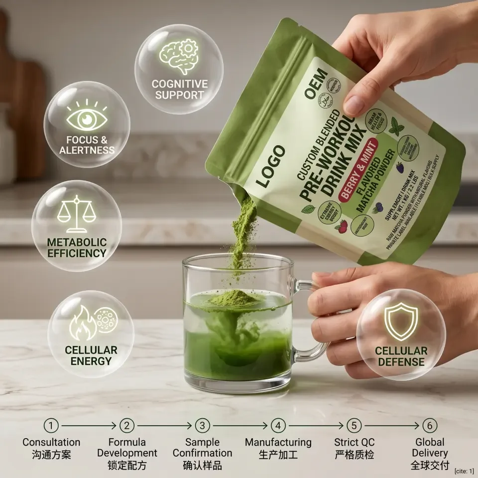 Halal Kosher Organic OEM Custom Blend Flavored Non-GMO Dairy-Free Matcha Powder Premium Adult Pre Workout Energy Supplement - 产品图片 2