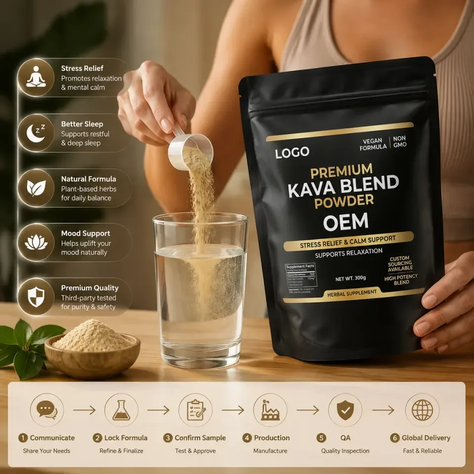 Vegan Non GMO Premium Quality Flexible MOQ OEM Custom Natural Antioxidant Stress Relief Calm Relax Herbal Supplement Kava Blend - 产品图片 2