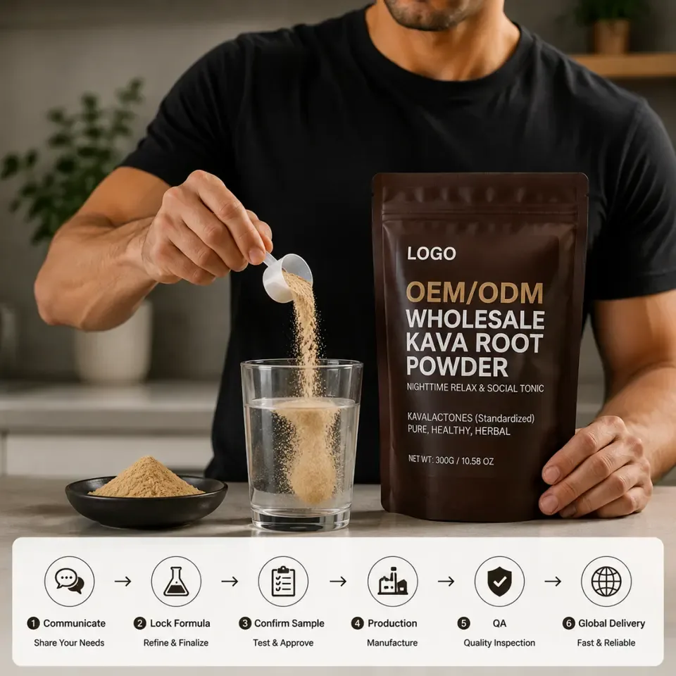 Flexible MOQ ISO Certified OEM ODM Healthy Herbal Nighttime Relax Social Tonic Antioxidant Pure Kavalactones Kava Root Powder - 产品图片 2