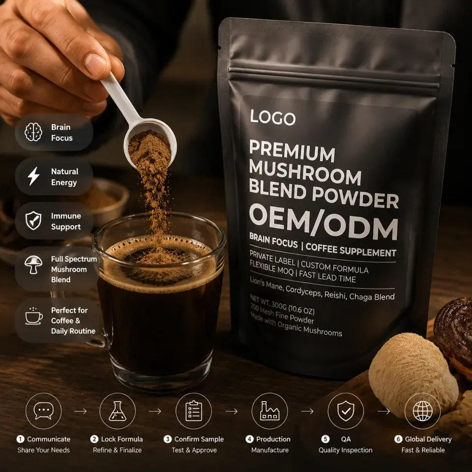 Flexible MOQ Fast Lead Time Private Label Multi Mushroom Blend Powder Premium Brain Focus Mushroom Coffee Supplement Powder - 产品图片 2
