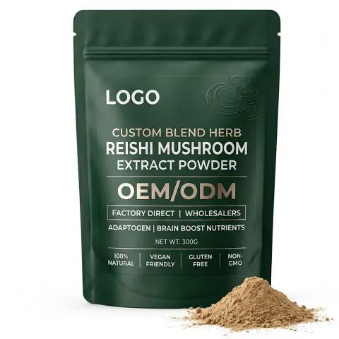 Factory Direct Custom Blend Herb Reishi Mushroom Extract Powder OEM ODM Wholesalers Adaptogen Antioxidant Brain Boost Nutrients
