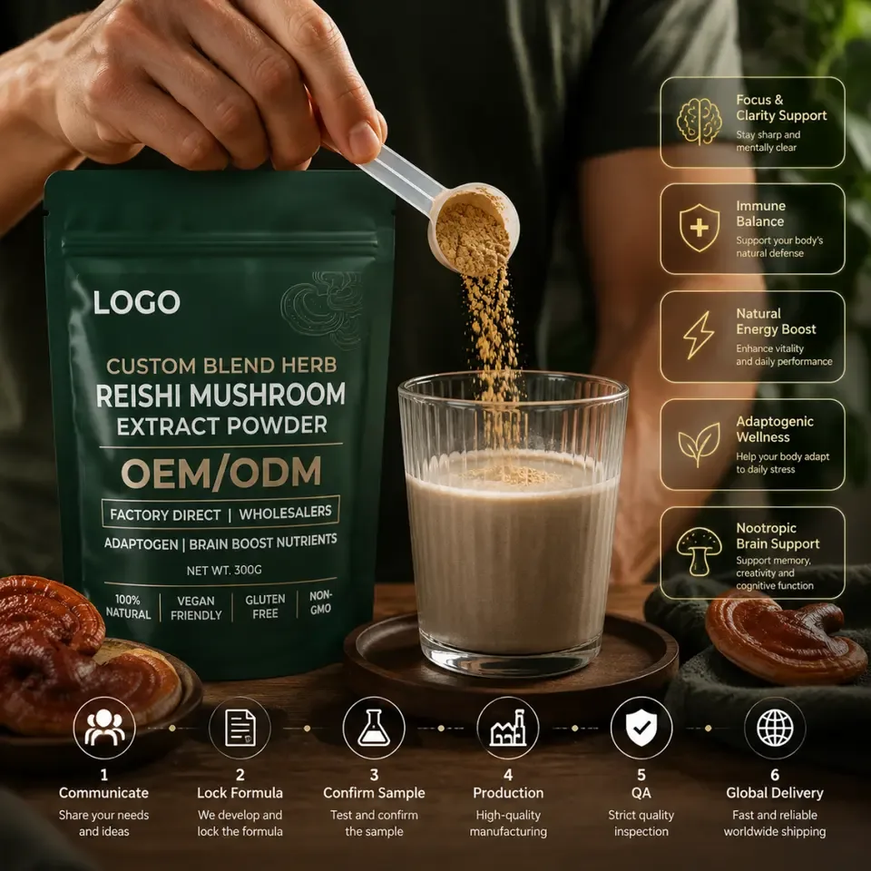 Factory Direct Custom Blend Herb Reishi Mushroom Extract Powder OEM ODM Wholesalers Adaptogen Antioxidant Brain Boost Nutrients - 产品图片 2