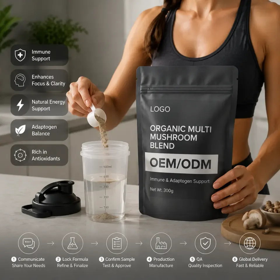GMP Certified Private Label Organic Multi Mushroom Blend Powder Immune Support Antioxidant Energy Management Adaptogen Wholesale - 产品图片 2