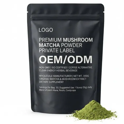 Non-GMO Organic Mushroom Matcha Powder ISO Certified Private Label Coffee Alternative Antioxidant Clean Energy Herbal Beverage