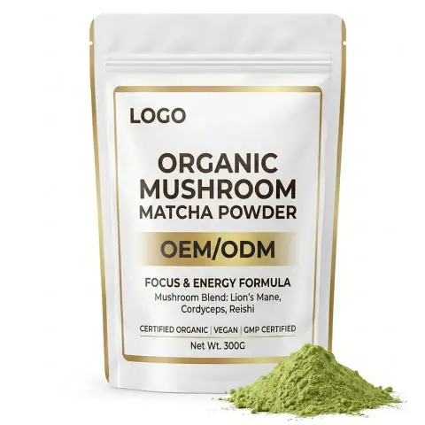 Organic Vegan GMP Certified Mushroom Matcha Powder Antioxidant Immune Support Private Label Adult Focus Energy Sugar-Free