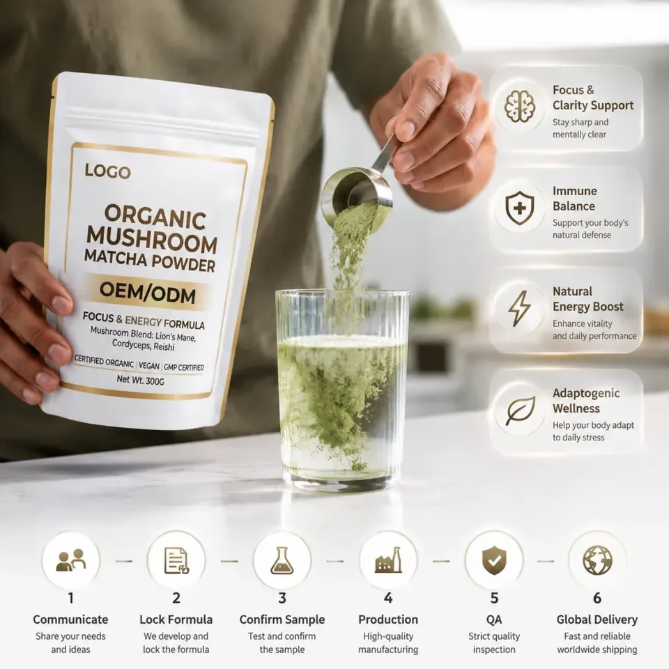 Organic Vegan GMP Certified Mushroom Matcha Powder Antioxidant Immune Support Private Label Adult Focus Energy Sugar-Free - 产品图片 2