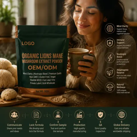 Flexible MOQ Fast Lead Time Private Label Premium Mind Clarity Organic Lions Mane Mushroom Extract Powder Bulk Wholesale