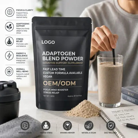 Fast Lead Time Custom Formula Adaptogen Blend Powder Vegan Antioxidant Cognitive Support Supplement OEM ODM