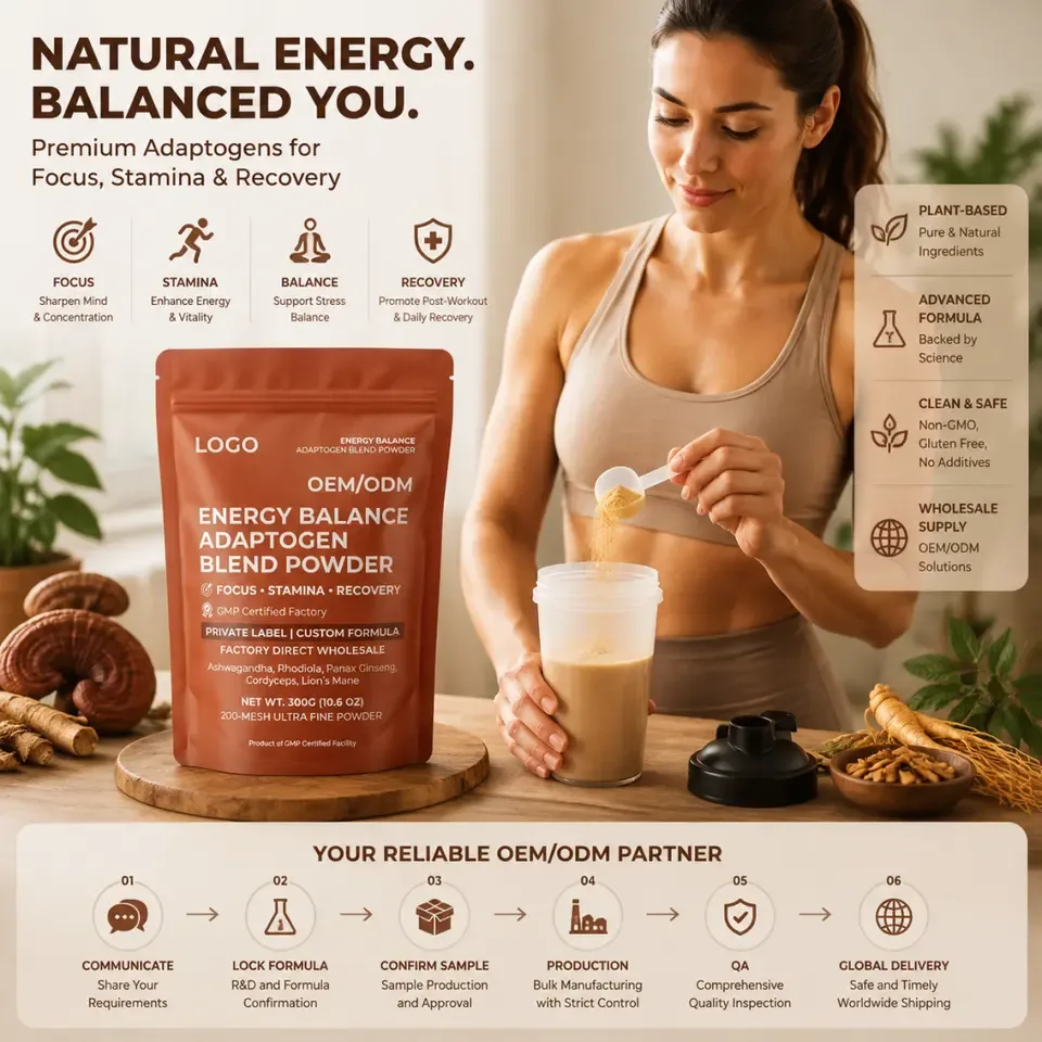 GMP Certified Private Label Adult Energy Balance Adaptogen Blend Powder Vegan Factory Direct Wholesale Focus Stamina Custom - 产品图片 2
