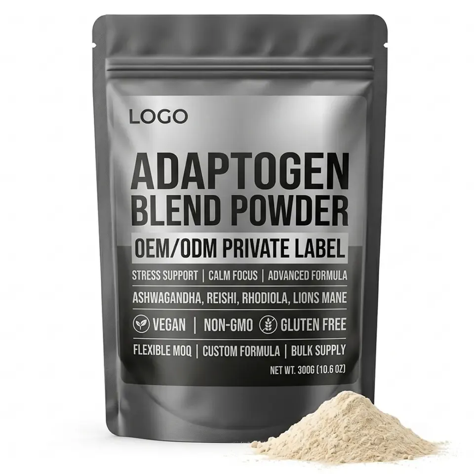 Flexible MOQ Private Label Adaptogen Blend Powder Vegan Non GMO Stress Support Calm Focus Natural Bulk Supply - 产品图片 1