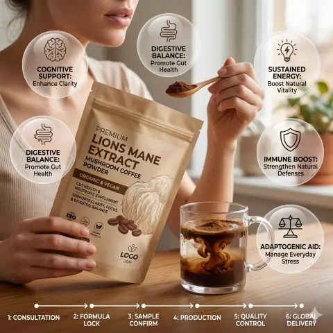 ISO Halal Vegan Collagen Coffee Powder Gut Health Nootropic Supplement Non-GMO Keto-Friendly Private Label Premium Fast Delivery