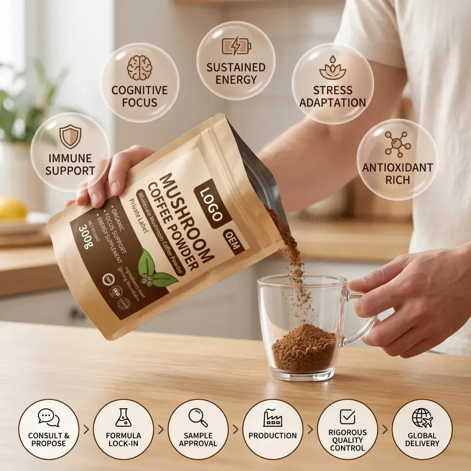 GMP Certified Private Label Factory Direct Adult Energy Supplement Premium Organic Instant Blend Focus Mushroom Coffee Powder - 产品图片 2