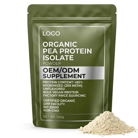 Wholesale Organic Pea Protein Isolate Powder Adult High BCAA 20-29g Factory Price Bulk Vegan Protein Powder Custom Packaging OEM