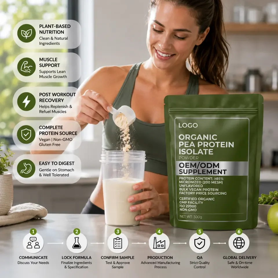 Wholesale Organic Pea Protein Isolate Powder Adult High BCAA 20-29g Factory Price Bulk Vegan Protein Powder Custom Packaging OEM - 产品图片 2