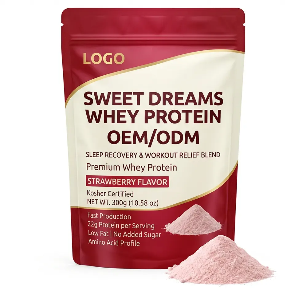 Kosher OEM Fast Production Sweet Dreams Workout Relief Casein Strawberry Flavor Nutrition Powder Sleep Recovery Protein Adult - 产品图片 1