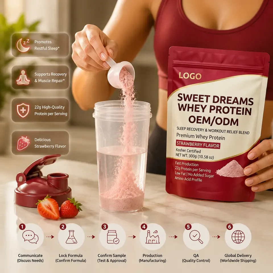 Kosher OEM Fast Production Sweet Dreams Workout Relief Casein Strawberry Flavor Nutrition Powder Sleep Recovery Protein Adult - 产品图片 2