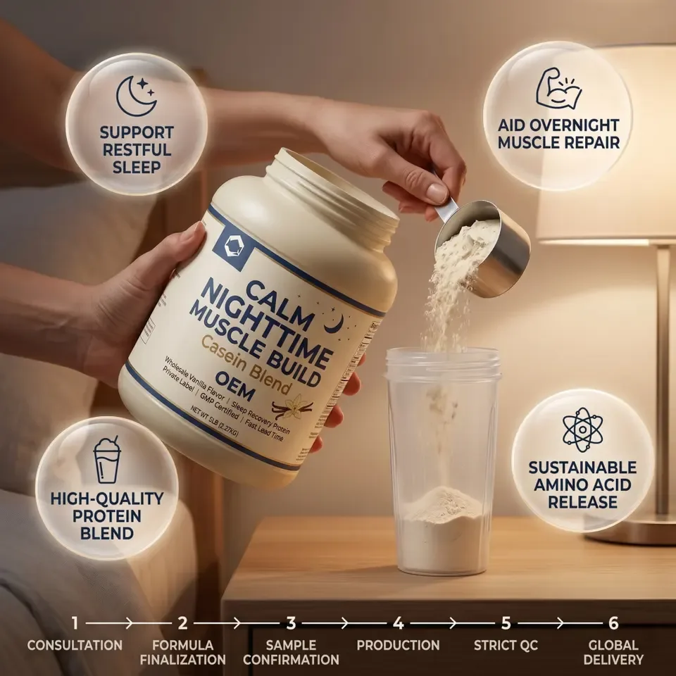 GMP OEM Fast Lead Time Calm Nighttime Muscle Build Casein Blend Wholesale Vanilla Flavor Private Label SleepProtein Adult Powder - 产品图片 2