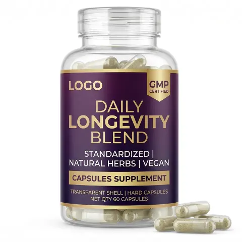 GMP Certified OEM PET Bottle Daily Longevity Blend Standardized Natural Herbs Vegan Transparent Shell Powder Supplement Adults