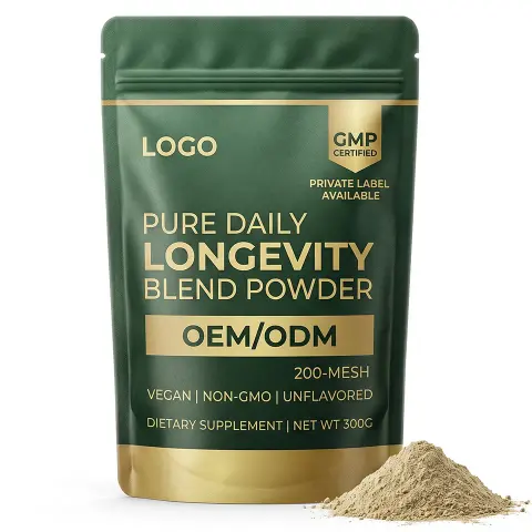 GMP Vegan OEM Custom Pure Daily Longevity Blend Powder Non GMO Unflavored Raw Ingredients Bulk Private Label Adult Organic