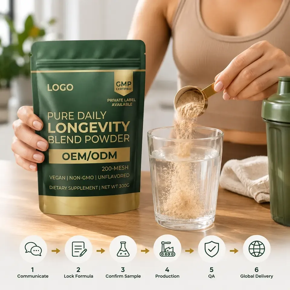 GMP Vegan OEM Custom Pure Daily Longevity Blend Powder Non GMO Unflavored Raw Ingredients Bulk Private Label Adult Organic - 产品图片 2